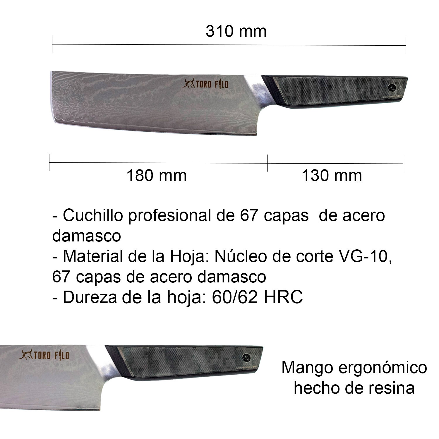 Cuchillo Nakiri de acero damasco de 6.5'', Serie Pro
