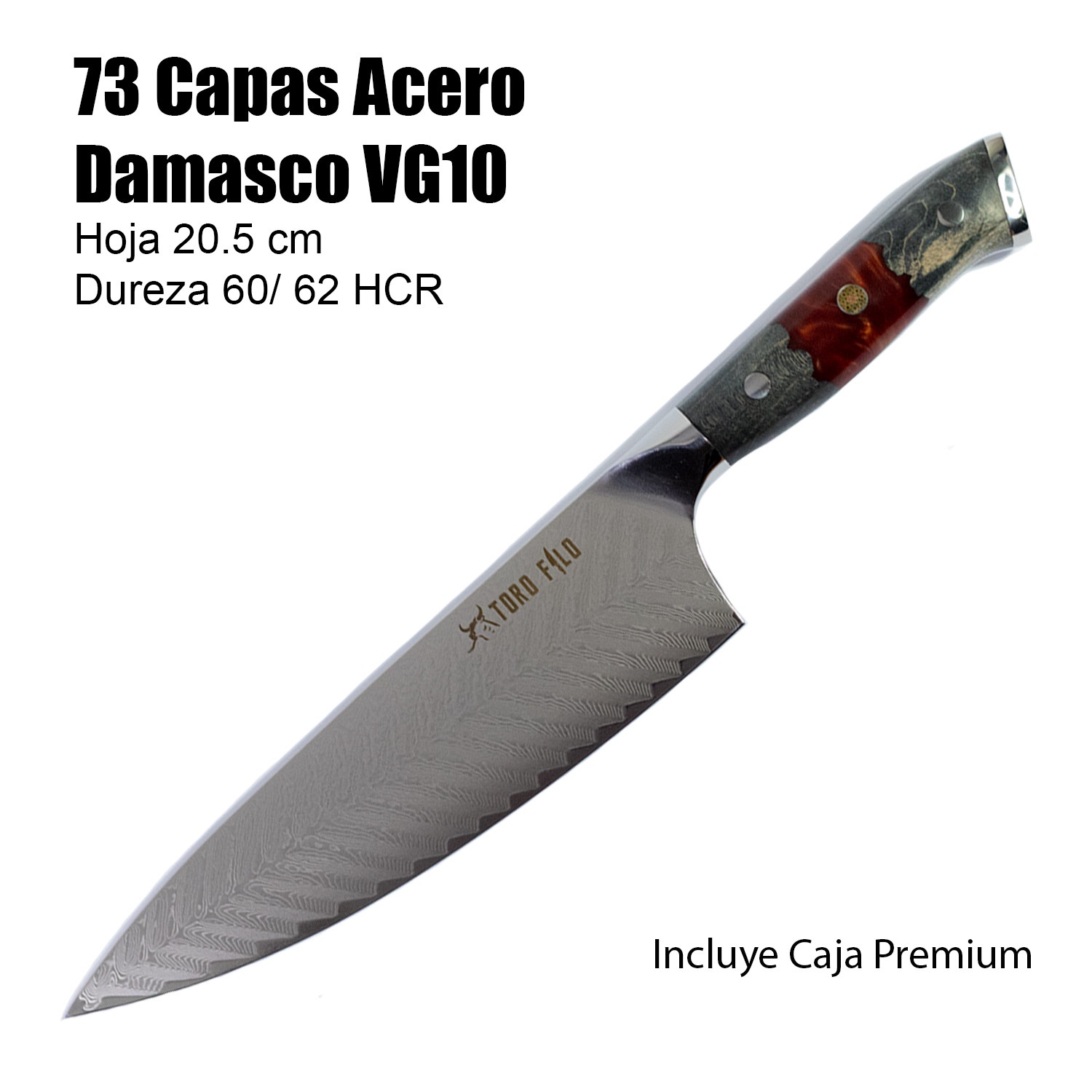 CUCHILLO PROFESIONAL “RUMBO” 73 CAPAS DE ACERO DAMASCO 